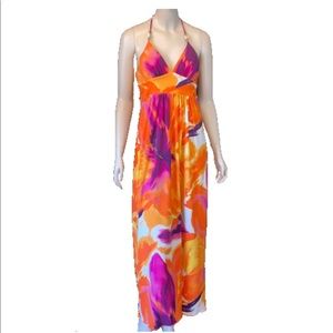 Halter Maxi Dress with Abstract Floral Pattern
